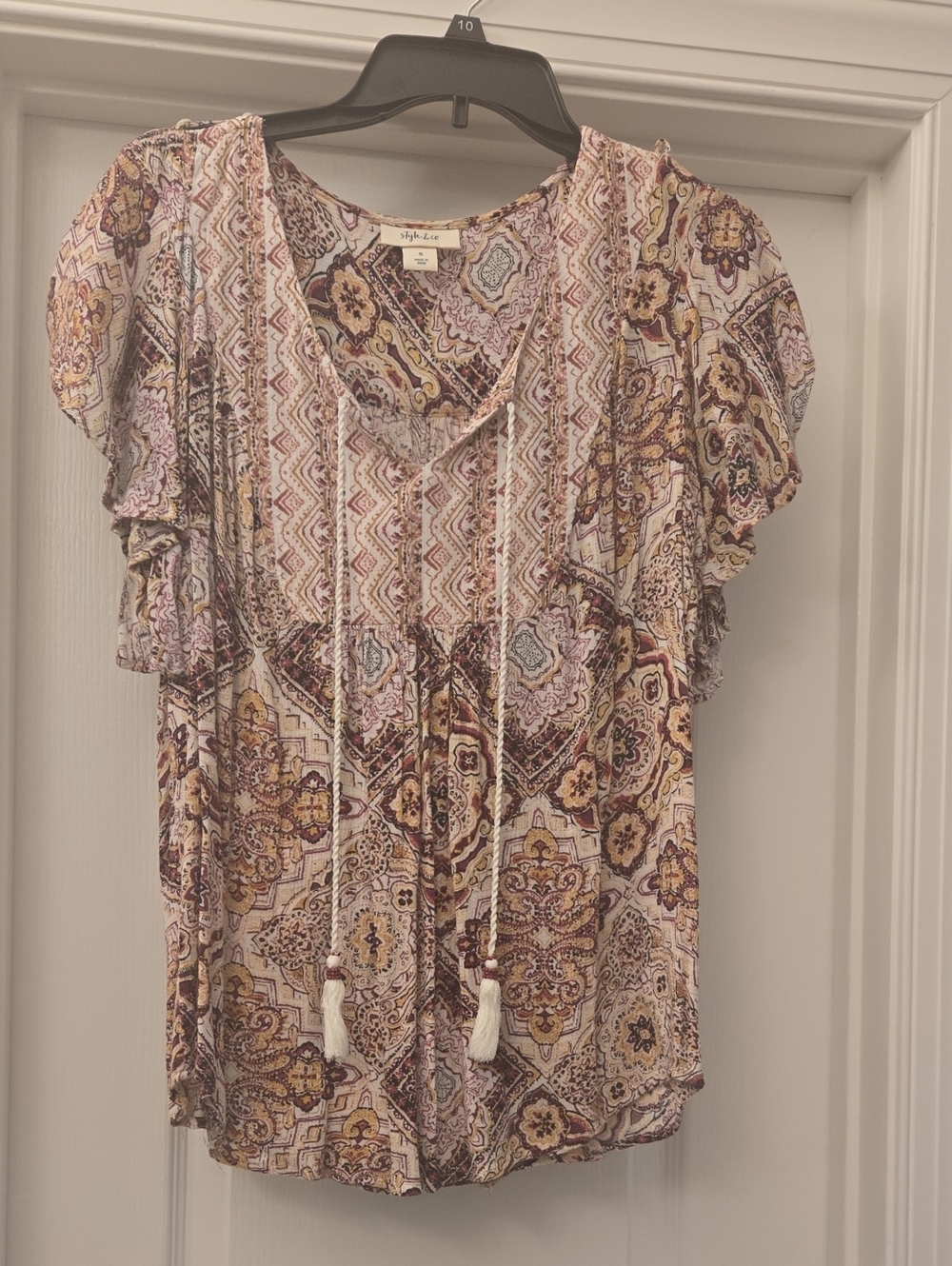 Style & Co. Paisley Tie-Front Blouse in Pink and Gold